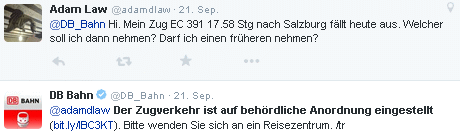 Tweet Deutsche Bahn 21.9.2015