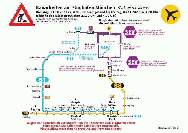 Liniennetzskizzen der DB für die Ersatzverkehre zum Flughafen (animiert).