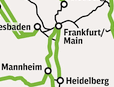Kartenausschnitt mit Strecken rund um Rhein/Main und Rhein/Neckar, Quelle: DB-Grafik Hochleistungsnetz bis 2030