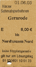 Fahrkarte Gernrode - Nordhausen