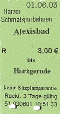 Fahrkarte Alexisbad - Harzgerode