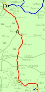 Karte Hamburg bis Quedlinburg