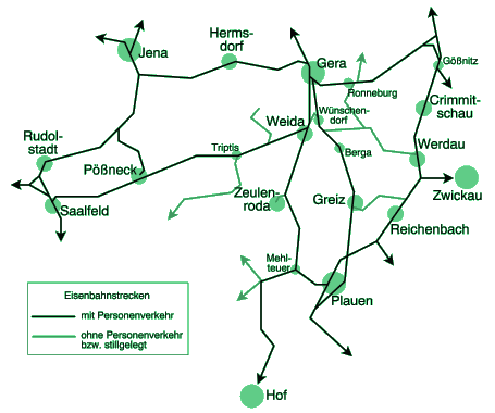 Skizze der Eisenbahnstrecken rund um Weida