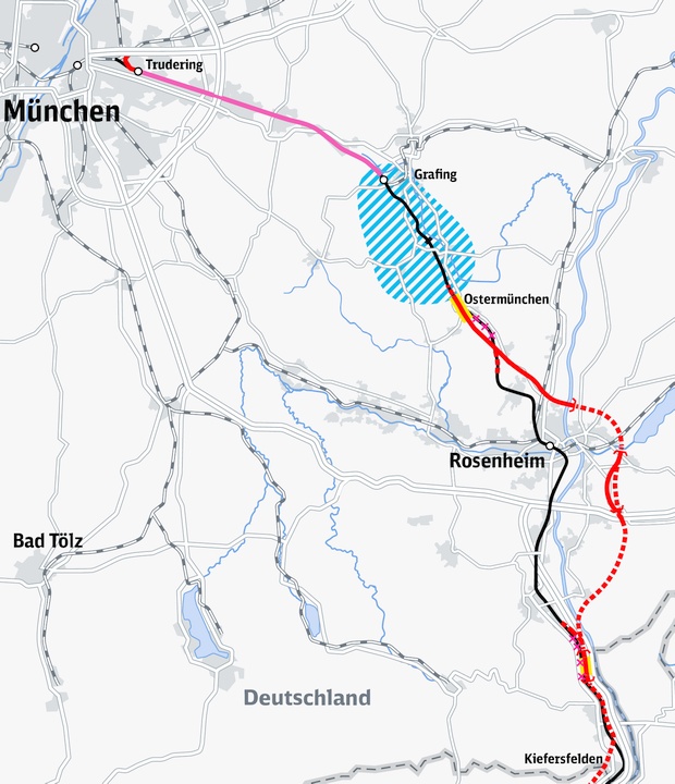 Skizze Planungsstatus Brennerzulauf in Bayern Mitte 2022