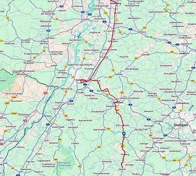 Skizze der Reiseroute am Montag (Ausschnitt)