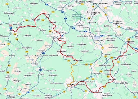 Skizze der Reiseroute am Sonntag (Ausschnitt)