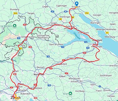 Skizze der Reiseroute am Montag