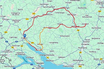 Skizze der Reiseroute am Sonntag